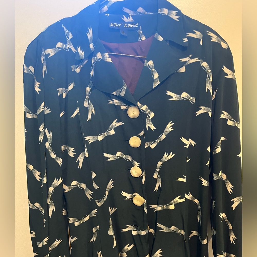 Betsey Johnson Hunter Green and White Bow Print Women's Coat